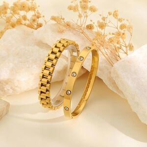 Anthropologie Gold Crystal Bracelet Duo Set